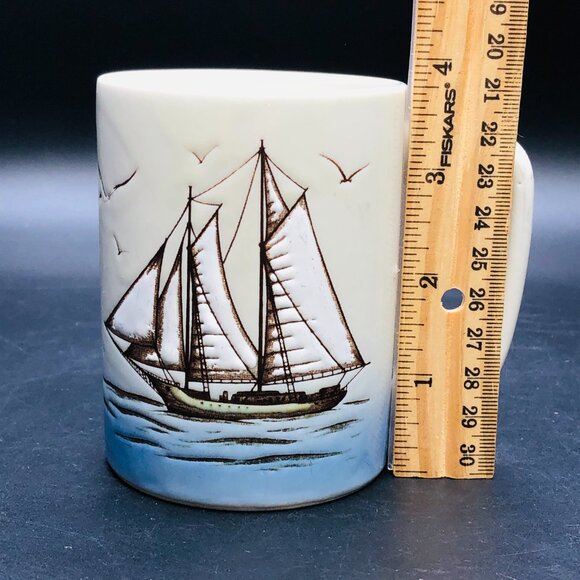 Vintage Otagiri Maritimes Sailboat Coffee Mug: 80s Nautical Coastal Drinkware - Picture 9 of 11